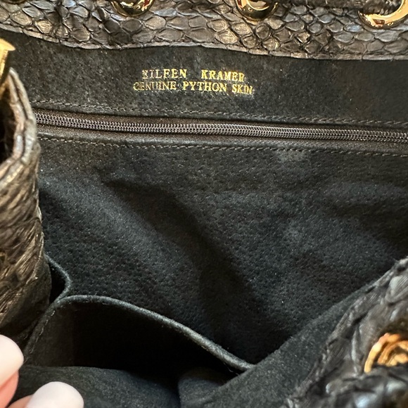 Eileen Kramer Genuine Python Black Shoulder Bag Hobo Purse With Gold Hardware - Picture 7 of 12